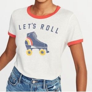 Old Navy Let’s Roll Ringer T-Shirt in White and Red, L